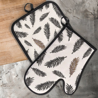 Boho Botanischer Leaf Oven Mitt & Pot Holder Ofenhandschuh & Topflappen-Set
