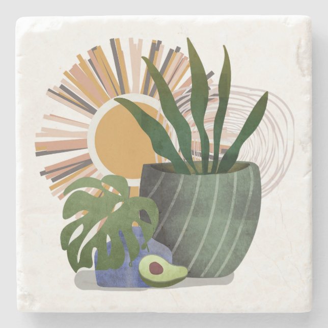 Boho-Botanischer neutraler Steinuntersetzer im Mid (Vorderseite)