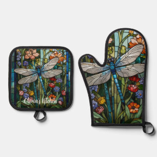 Boho-botanisches Fleckglas Ofenhandschuh & Topflappen-Set