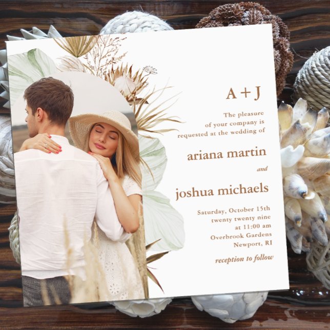 Boho Botanisches Foto-Rahmen-Monogramm-Hochzeit Einladung (Von Creator hochgeladen)