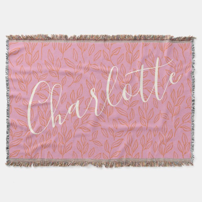 Boho Botanisches Leaf Muster in rosa Personalisier Decke (Vorderseite)