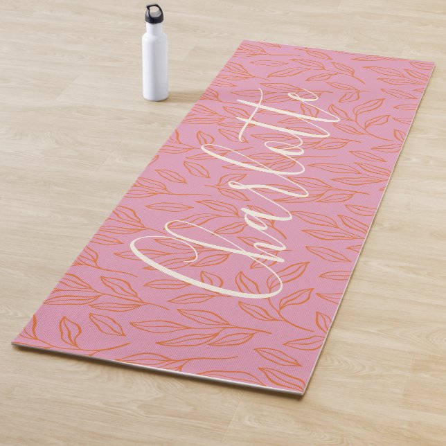 Boho Botanisches Leaf Muster in rosa Personalisier Yogamatte (Beispiel)