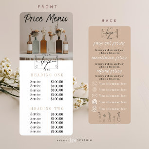 Boho Bottles Blumen Menü "Preise und Richtlini Menükarte