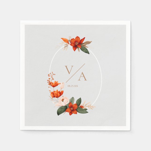 Boho Bouquet mit feurigen Blume Serviette (Vorderseite)