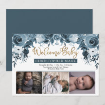 Boho Boy 3 Foto Blue Watercolor Gold Floral Birth