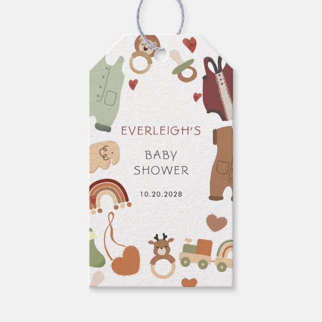 Boho Boy Baby Showmarke Geschenkanhänger (Vorderseite)