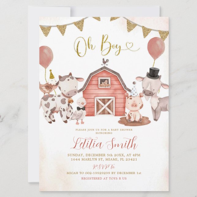 Boho Boy Farm Baby Shower Einladung (Vorderseite)