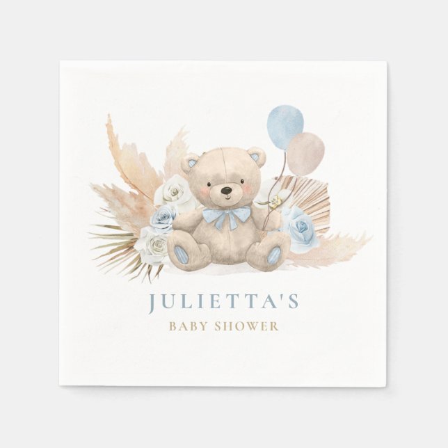 Boho Boy Teddy Bear Baby Dusche Party Dekorationen Serviette (Vorderseite)