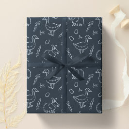 Boho Boys Easter Cute Bunny Rabbit Goose Dark Blue Geschenkpapier