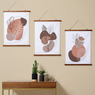 Boho Braun Beige Neutrale Farben Abstract Wandteppich Mit Holzrahmen