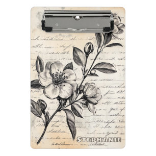 Boho-Braun Blumen-Skizze Vintage-Pergament Mini Klemmbrett