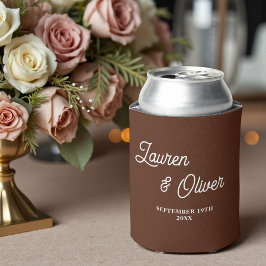 Boho-Braun-Script-Minimalist-Hochzeit Dosenkühler