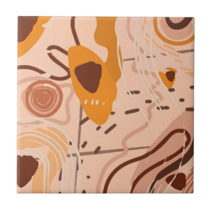 Boho-Braun-Tan-Beige-Orange-Abstraktkunst Fliese