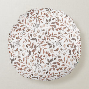 Boho-Braun Terrakotta Botanische Blätter Rundes Kissen