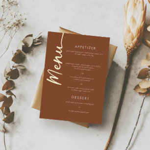 Boho-Braun-Terrakotta-Goldfolie-Script-Menükarte Folieneinladung