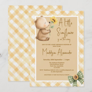 Boho Braunbär Sonnenblume Babyparty Einladung