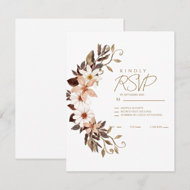 Boho Braune Blumen  RSVP Karte (Vorne/Hinten)