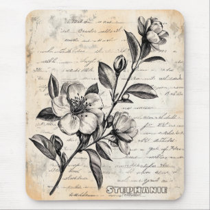 Boho Braune Florale Skizze Vintage Pergament Mousepad