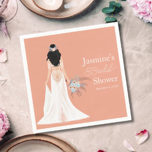 Boho Braut mit schwarzen Haaren und Blumen Serviette