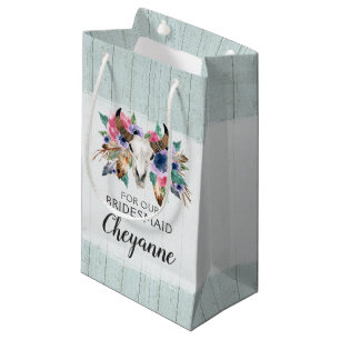 Boho-Brautjungfer-Geschenk Florale Kuh-Schädel-Tüt Kleine Geschenktüte