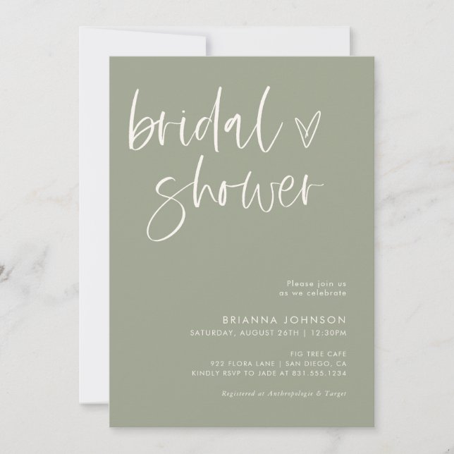 Boho Brautparty | Minimalistisch Sage Green Bridal Einladung (Vorderseite)