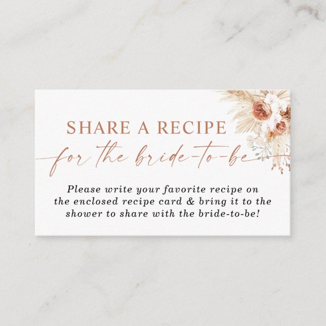 Boho Brautparty Recipe Request Card, floral Begleitkarte (Vorderseite)