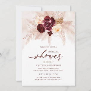 Boho Brautparty Rust Pampas Grass Rose Einladung