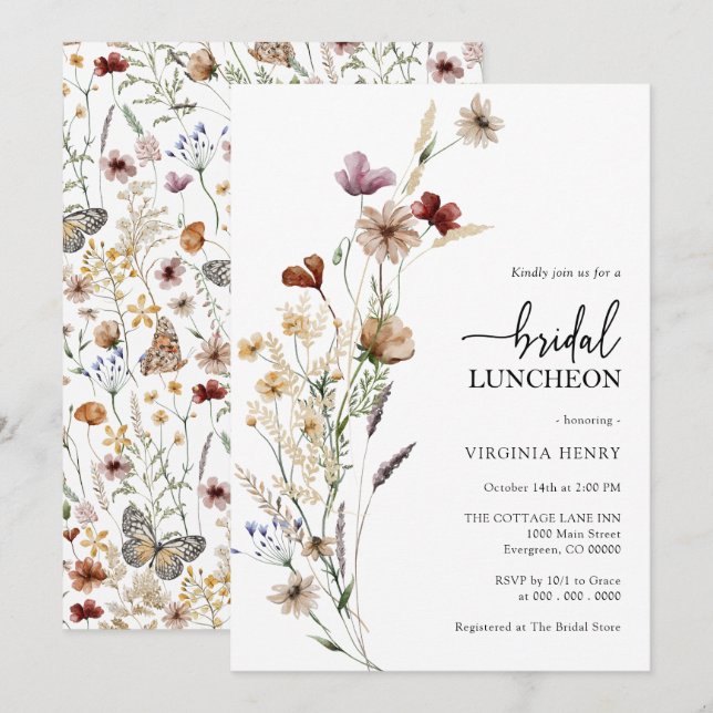 Boho Bridal Luncheon Einladung (Vorne/Hinten)