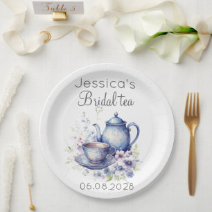 Boho Bridal Tea Blue Floral Vintages Brautparty Pappteller