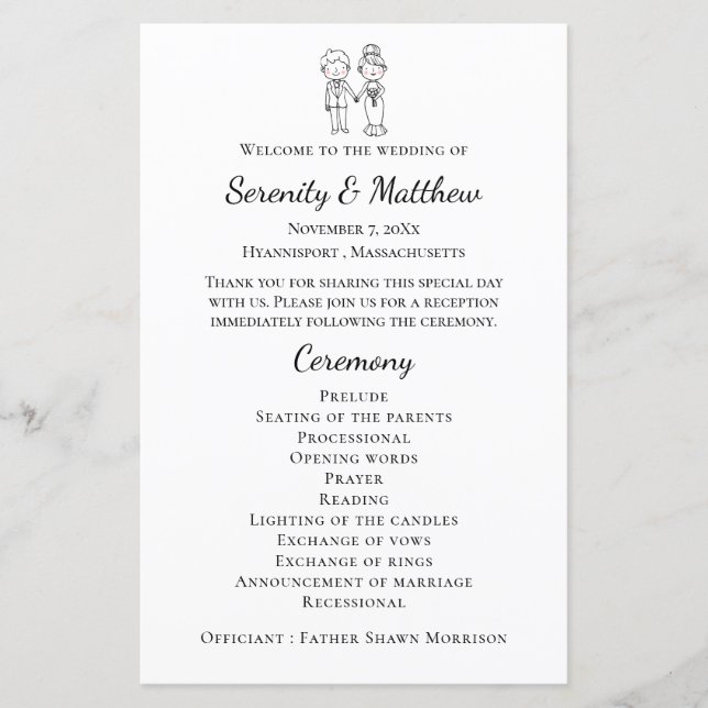 Boho Bride Groom Schwarz-weiß Hochzeitsprogramm (Vorderseite)