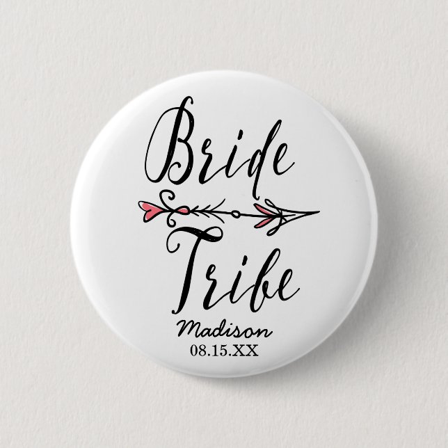 Boho Bride Stamm mit Arrow Personalisiert Button (Vorderseite)