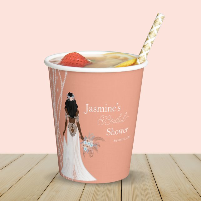 Boho Bridge mit Perlen und Blume Brautparty Pappbecher (Von Creator hochgeladen)
