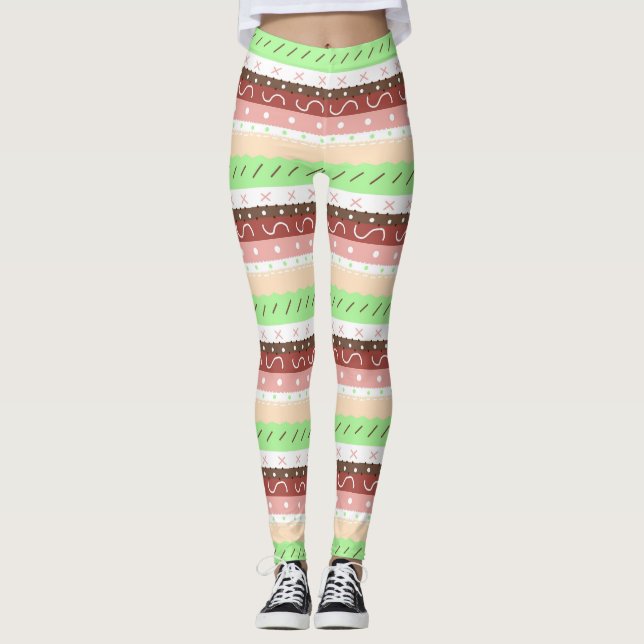 Boho Brown, Burgund, Green und Mauve Whimsical Leggings (Vorderseite)