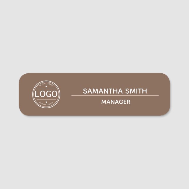 Boho Brown Business Logo Employee Namensschild (Vorderseite)