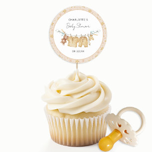 Boho Brown Clothesline Watercolor Babydusche Runder Aufkleber