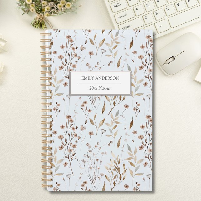 Boho Brown Fall Botanische Blume Leaf 2026 Planer (In situ)