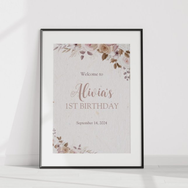 Boho Brown Floral Birthday Poster (Von Creator hochgeladen)