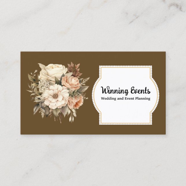 Boho Brown Gold Floral Business Card Visitenkarte (Vorderseite)
