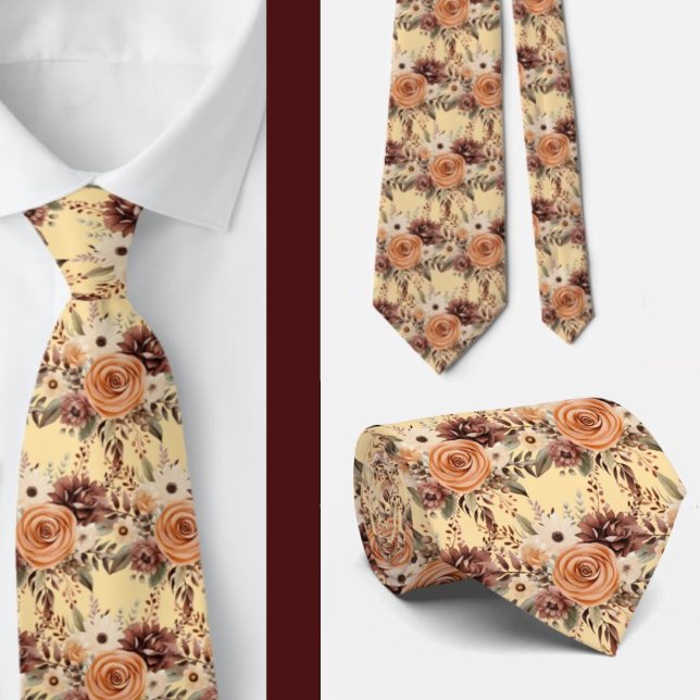 Boho Brown Gold Floral Watercolor Blume Hochzeit Krawatte (Von Creator hochgeladen)