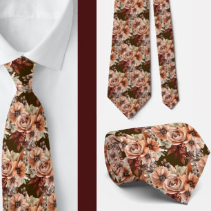 Boho Brown Gold Floral Watercolor Blume Hochzeit Krawatte