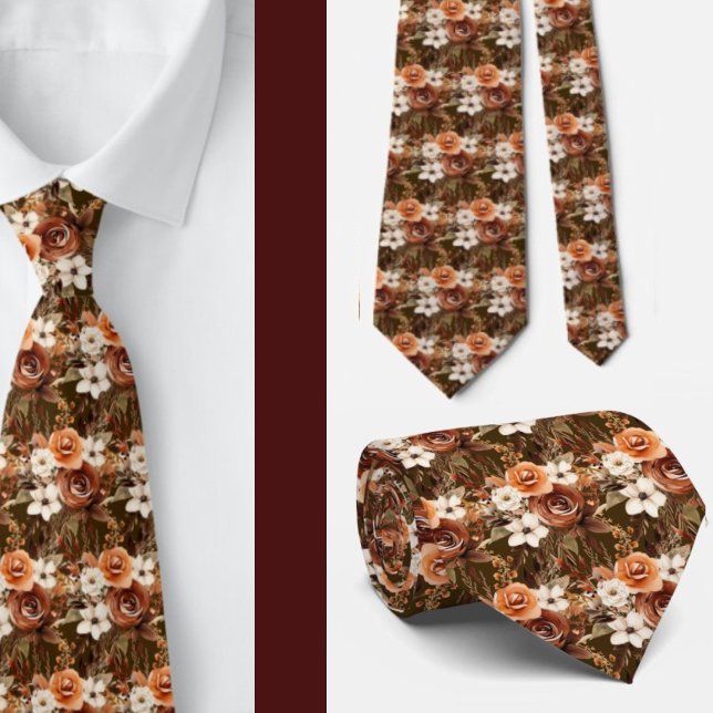Boho Brown Gold Floral Watercolor Blume Hochzeit Krawatte (Von Creator hochgeladen)
