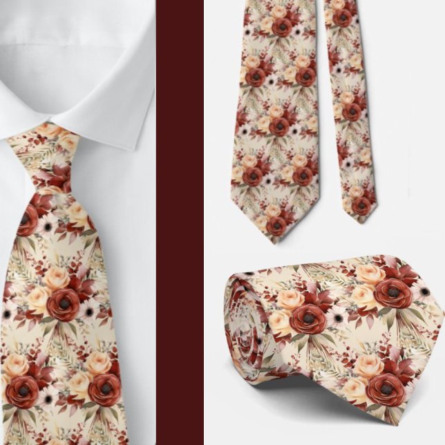 Boho Brown Gold Floral Watercolor Blume Hochzeit Krawatte (Von Creator hochgeladen)