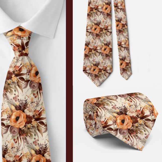 Boho Brown Gold Floral Watercolor Blume Hochzeit Krawatte (Von Creator hochgeladen)