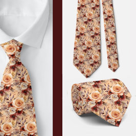 Boho Brown Gold Floral Watercolor Blume Hochzeit Krawatte