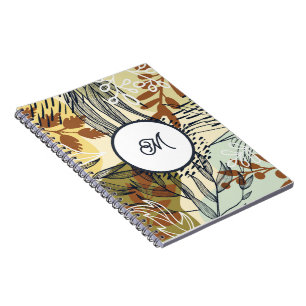 Boho Brown Green Gold Blätter Notebook Notizblock