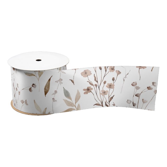 Boho Brown Hübsches botanisches Muster Satinband (Spule)