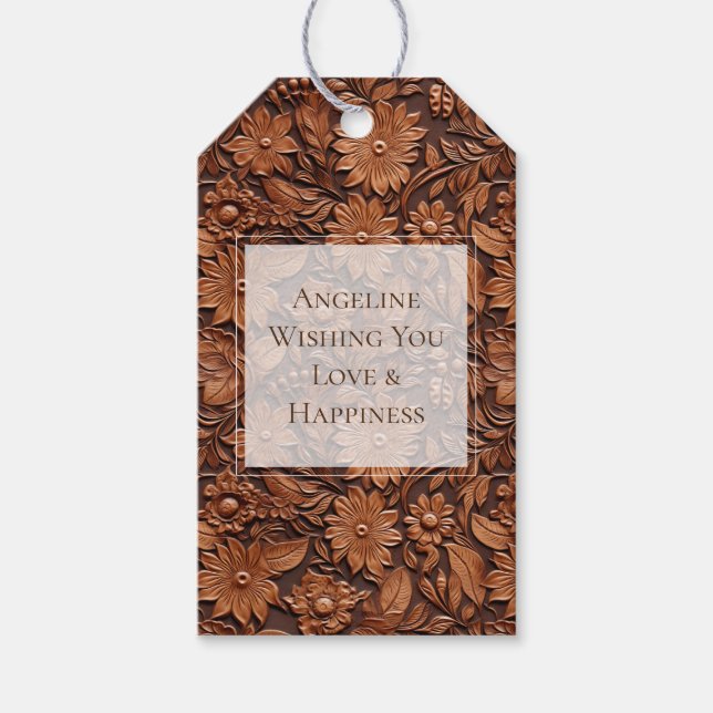 Boho Brown Imitats Leather Floral Brautparty Geschenkanhänger (Vorderseite)