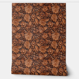 Boho Brown Imitats Leather Floral Tapete