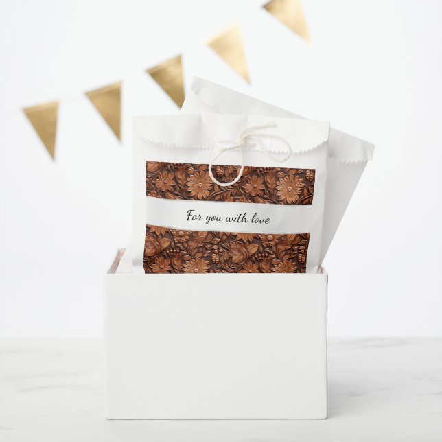 Boho Brown Imitats Leather Floral Wedding Geschenktütchen (Party)