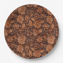 Boho Brown Imitats Leather Floral Wedding Pappteller